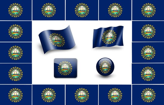 New Hampshire state flag of America. icon set. flags frame