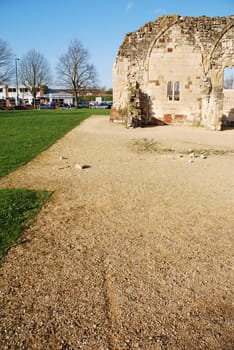 beautiful St Oswald&#039 s Priory church ruins in Gloucester, England (UK)