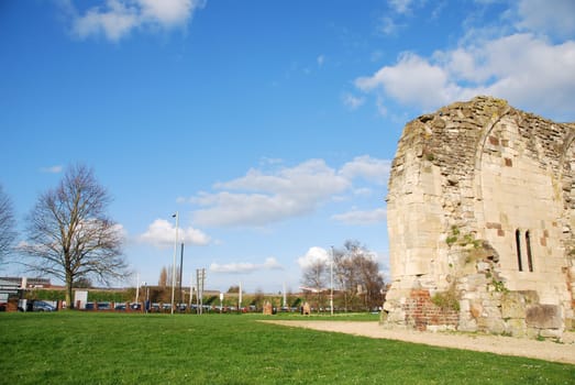 beautiful St Oswald&#039 s Priory church ruins in Gloucester, England (UK)