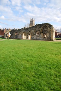 beautiful St Oswald&#039 s Priory church ruins in Gloucester, England (UK)