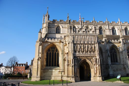 famous entrance of Gloucester Cathedral with sculptures, England (United Kingdom)