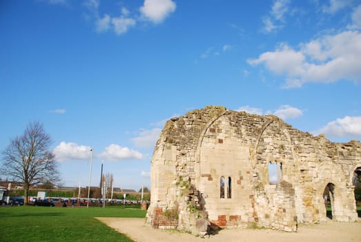 beautiful St Oswald&#039 s Priory church ruins in Gloucester, England (UK)