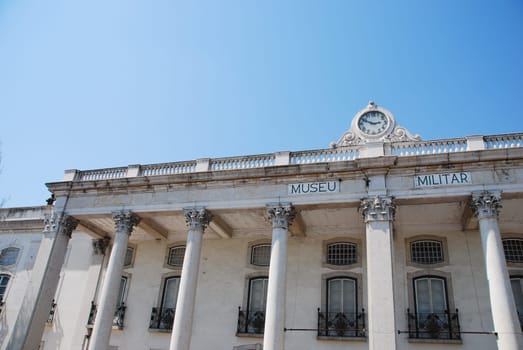 beautiful view to Military museum in Lisbon, Portugal (blue sky background)