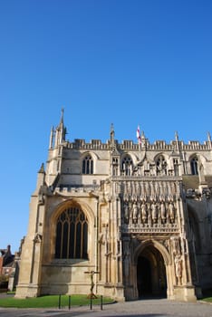 famous entrance of Gloucester Cathedral with sculptures, England (United Kingdom)