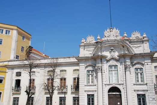 beautiful view to Military museum in Lisbon, Portugal (blue sky background)