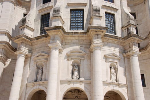 famous entrance of Pantheon or Santa Engracia church  with sculptures in Lisbon, Portugal