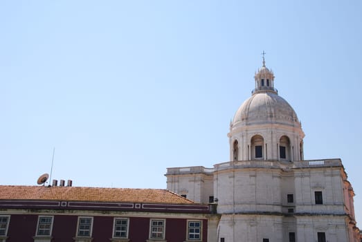 famous Pantheon or Santa Engracia church in Lisbon, Portugal (blue sky background)