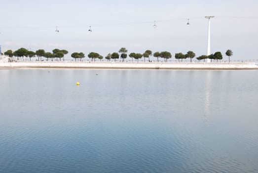 beautiful landscape on Nations Park in Lisbon with modern cablecars, Portugal