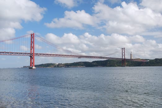 view of old Salazar bridge in Lisbon, Portugal
