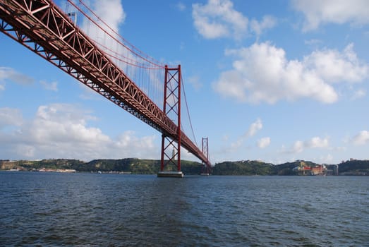 view of old Salazar bridge in Lisbon, Portugal