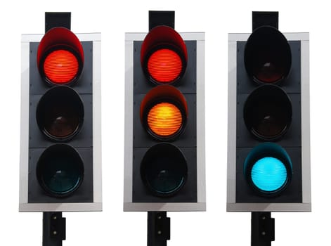 set of british traffic lights isolated on white background