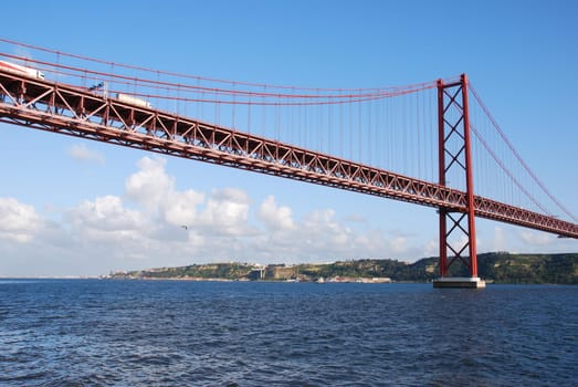 view of old Salazar bridge in Lisbon, Portugal