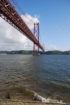 view of old Salazar bridge in Lisbon, Portugal
