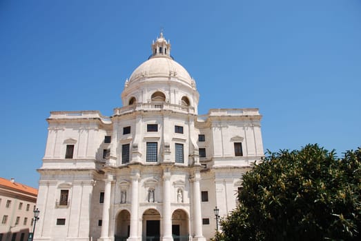 famous Pantheon or Santa Engracia church in Lisbon, Portugal (blue sky background)