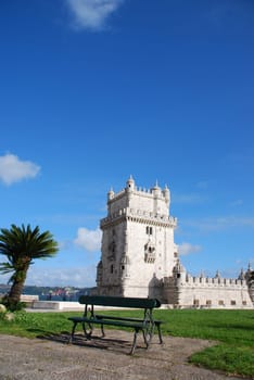 view of Belem Tower, one the most famous landmark in the city of Lisbon (Portugal)