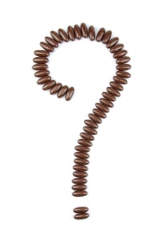 question mark sign with chocolate candies (isolated on white background)