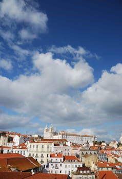 beautiful cityscape view of Sao Vicente de Fora church in Lisbon, Portugal
