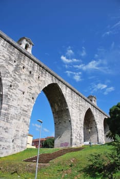 historic aqueduct in the city of Lisbon built in 18th century, Portugal