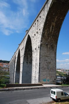 historic aqueduct in the city of Lisbon built in 18th century, Portugal
