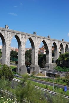 historic aqueduct in the city of Lisbon built in 18th century, Portugal
