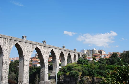 historic aqueduct in the city of Lisbon built in 18th century, Portugal