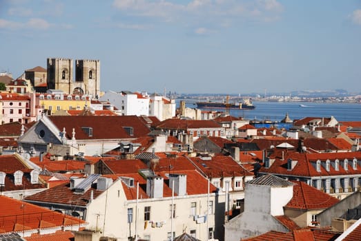 beautiful cityscape of Lisbon with Sé Cathedral, Portugal