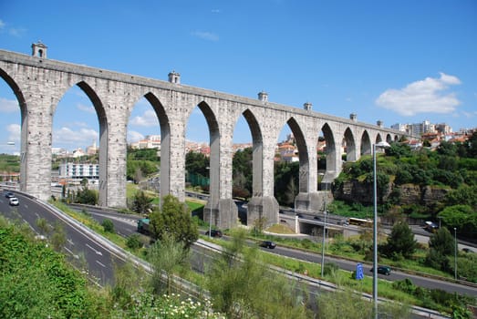 historic aqueduct in the city of Lisbon built in 18th century, Portugal