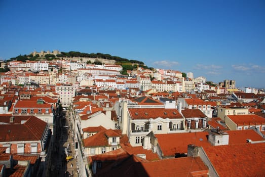 beautiful cityscape of Lisbon with Sao Jorge Castle and Sé Cathedral, Portugal
