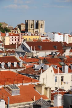 beautiful cityscape of Lisbon with Sé Cathedral, Portugal