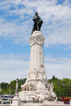 famous Marques do Pombal statue and square in Lisbon, Portugal
