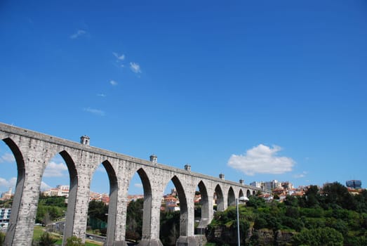 historic aqueduct in the city of Lisbon built in 18th century, Portugal