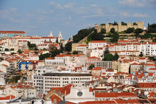 beautiful cityscape of Lisbon with Sao Jorge Castle, Portugal