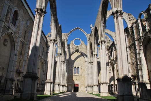 famous Carmo Church ruins after the earthquake in 1755 in Lisbon, Portugal