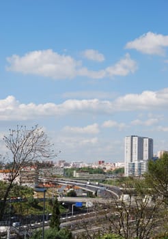 highway at the entrance of the capital of Portugal, Lisbon (beautiful cloudscape)