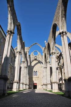 famous Carmo Church ruins after the earthquake in 1755 in Lisbon, Portugal