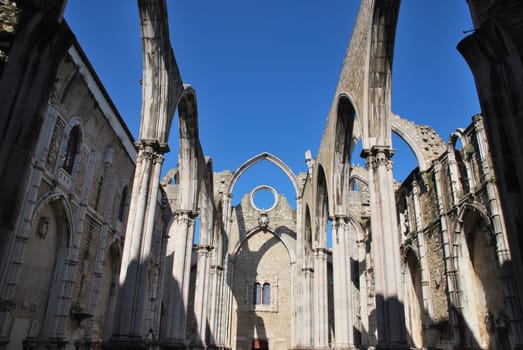 famous Carmo Church ruins after the earthquake in 1755 in Lisbon, Portugal