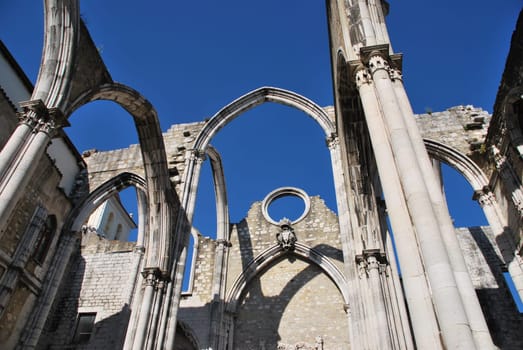 famous Carmo Church ruins after the earthquake in 1755 in Lisbon, Portugal