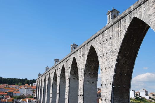 historic aqueduct in the city of Lisbon built in 18th century, Portugal