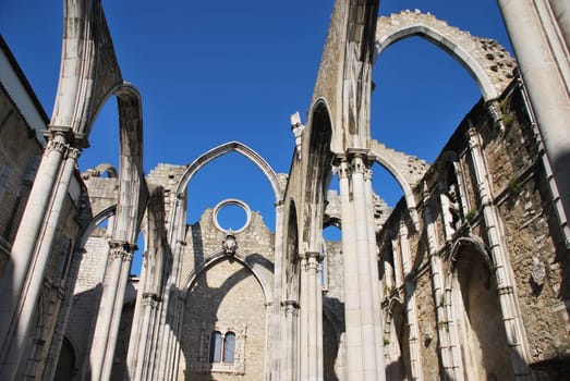 famous Carmo Church ruins after the earthquake in 1755 in Lisbon, Portugal