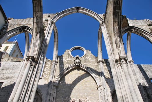 famous Carmo Church ruins after the earthquake in 1755 in Lisbon, Portugal