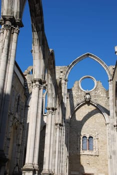 famous Carmo Church ruins after the earthquake in 1755 in Lisbon, Portugal