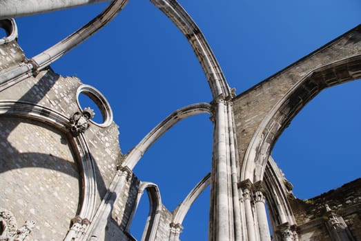 famous Carmo Church ruins after the earthquake in 1755 in Lisbon, Portugal
