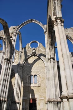 famous Carmo Church ruins after the earthquake in 1755 in Lisbon, Portugal