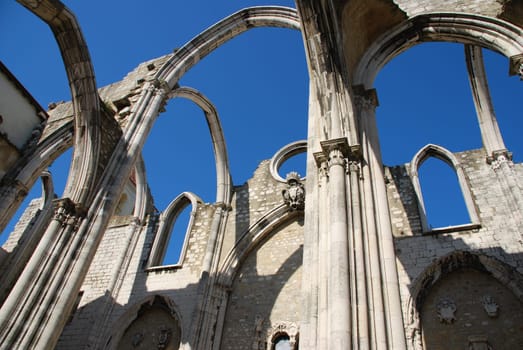 famous Carmo Church ruins after the earthquake in 1755 in Lisbon, Portugal