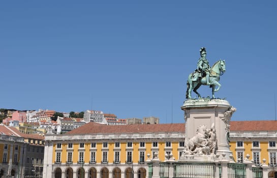 statue of King José I in the center of the famous Commerce Square also known as Terreiro do Paço in Lisbon, Portugal