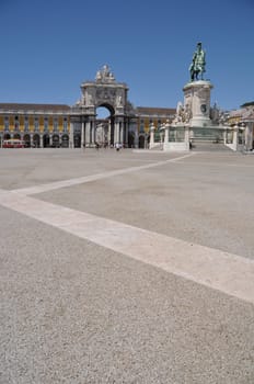 famous Commerce Square also known as Terreiro do Paço in Lisbon, Portugal (statue of King José I in the center)
