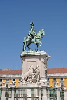 statue of King José I in the center of the famous Commerce Square also known as Terreiro do Paço in Lisbon, Portugal
