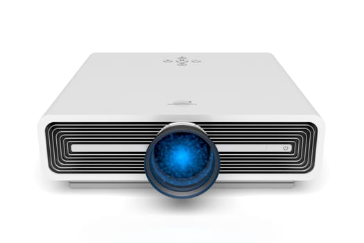 Front view of multimedia projector on white background
