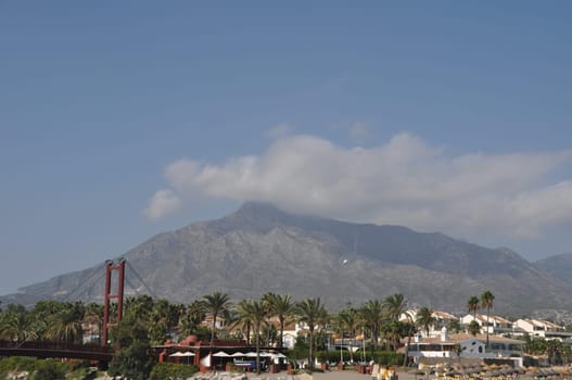 Puerto Banus beach and bridge in Marbella, Spain