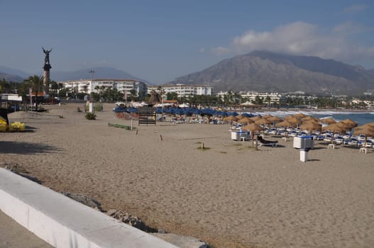 La Victoria statue and beach in Puerto Banus (Marbella), Spain